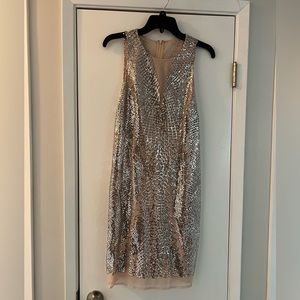 Sequined Cocktail Dress. Nude/Silver. Size 8.  Brand New. Never worn. Tags on.